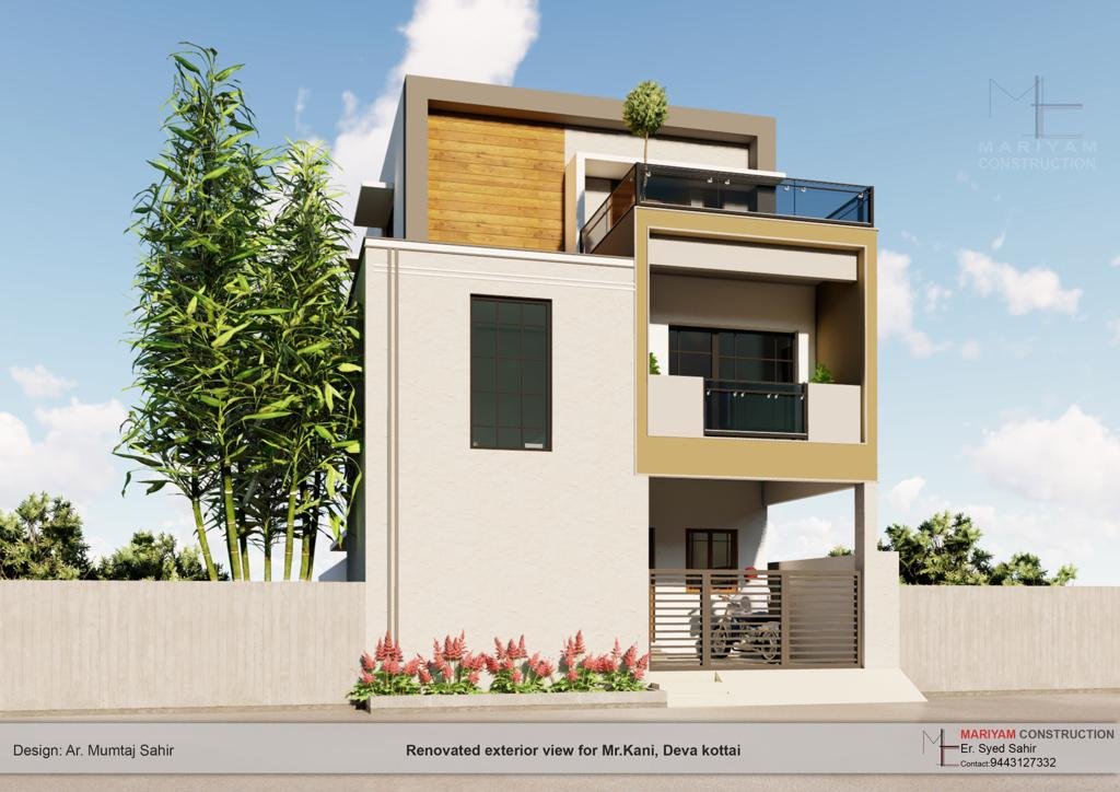 Renovated exterior view for Mr. Kani, Devakottai — front elevation