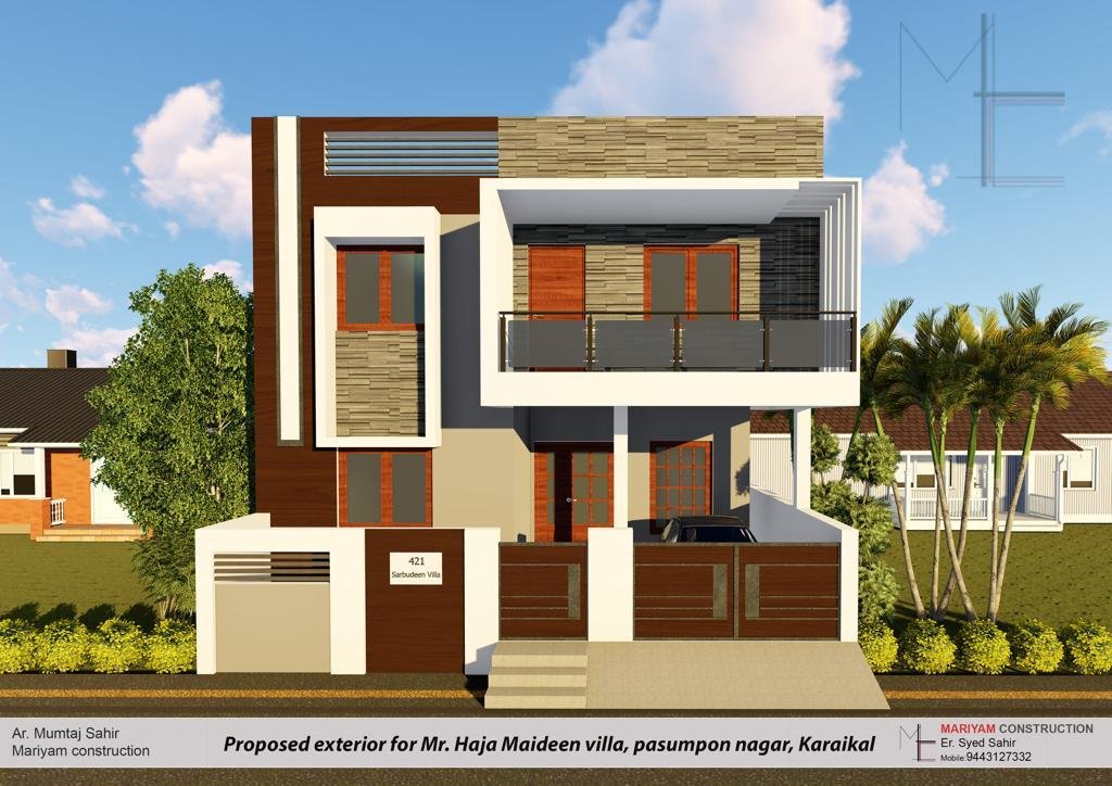 Modern villa exterior designed by Mariyam Associates